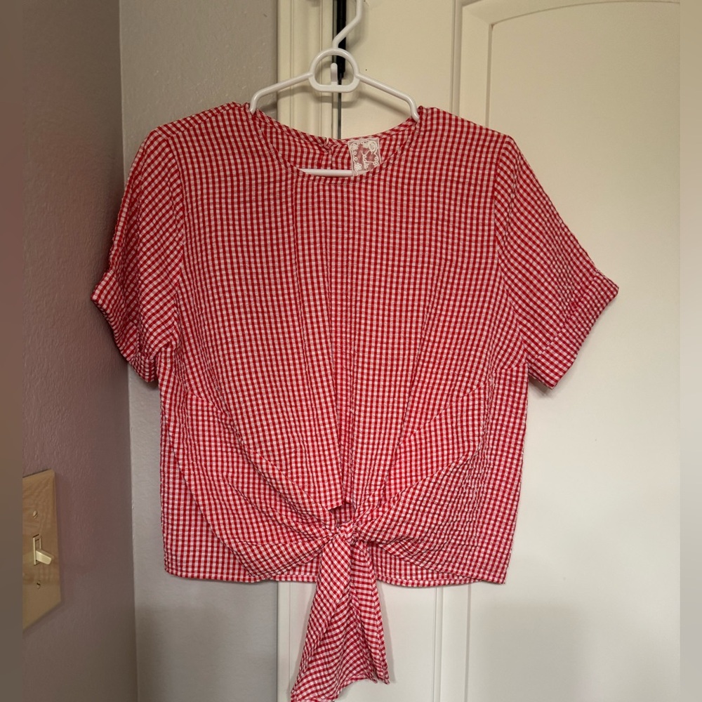Sadie & Sage Red Checkered Tie-Front Blouse